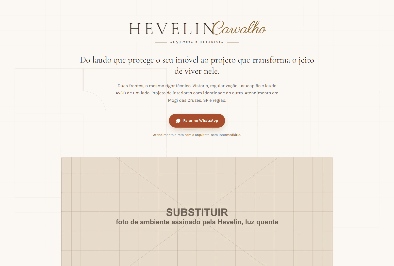 Tela inicial do projeto Hevelin Arquitetura