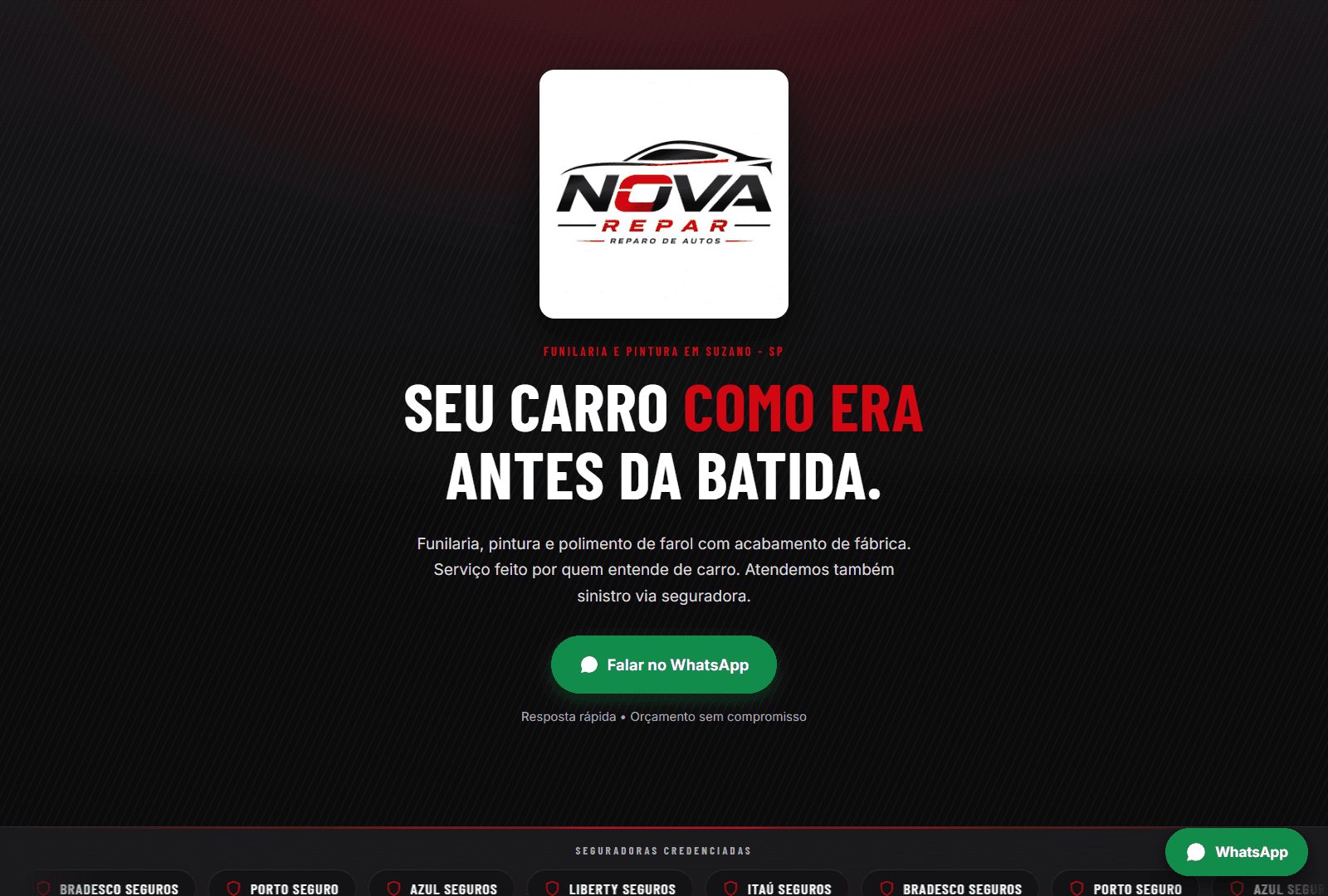 Tela inicial do projeto Nova Repar